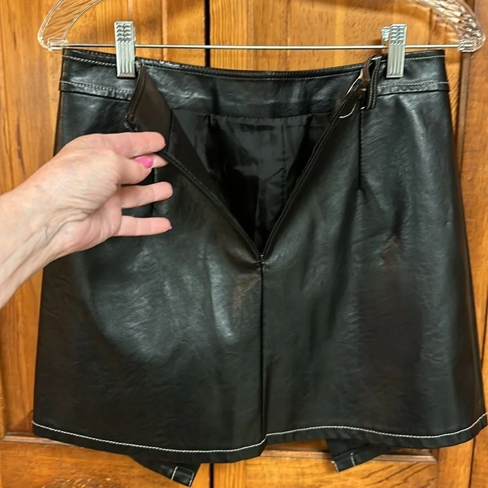 Storets Faux Leather Asymmetrical Black Skirt Jr L